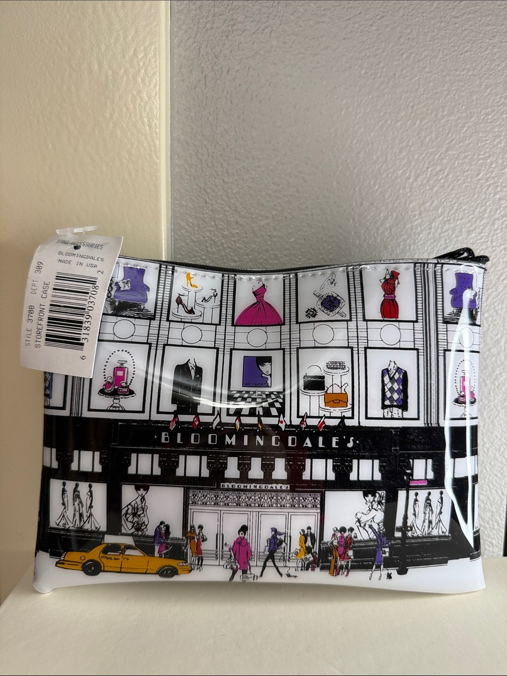 S Bloomingdale's Cosmetic Pouch with Multicolor Storefront Illustration NWT